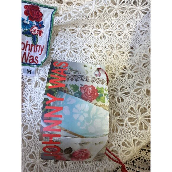 NWT Johnny Was Open Front Cream Eyelet Cardigan w/Lace & Floral Details - Picture 8 of 9